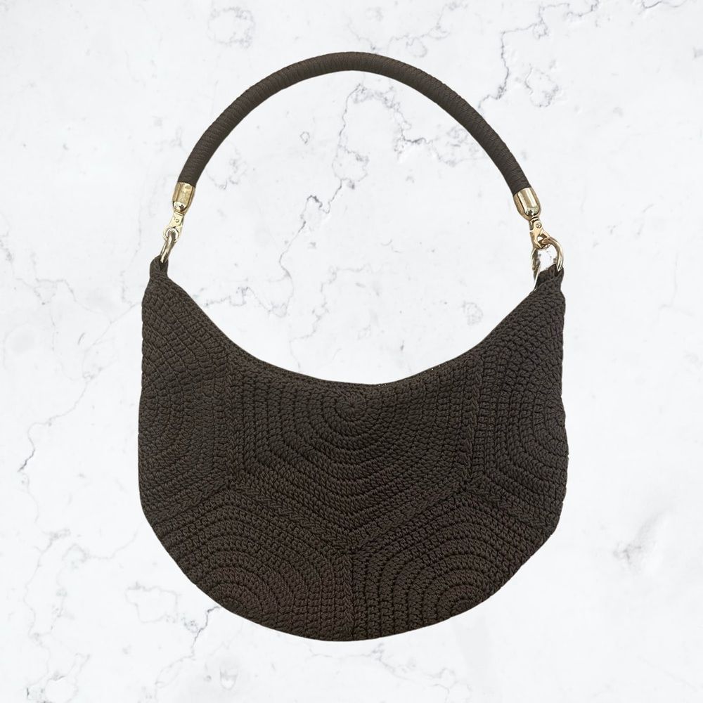 The Sak Dark Brown Crochet Knit Hobo Shoulder Small Purse Bag w/ Gold Hardware